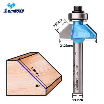 Routeur de travail du bois Bit Lamboss 45 degrés Chamfer Bit avec roulement pour coupeuse de fraisage du bois
